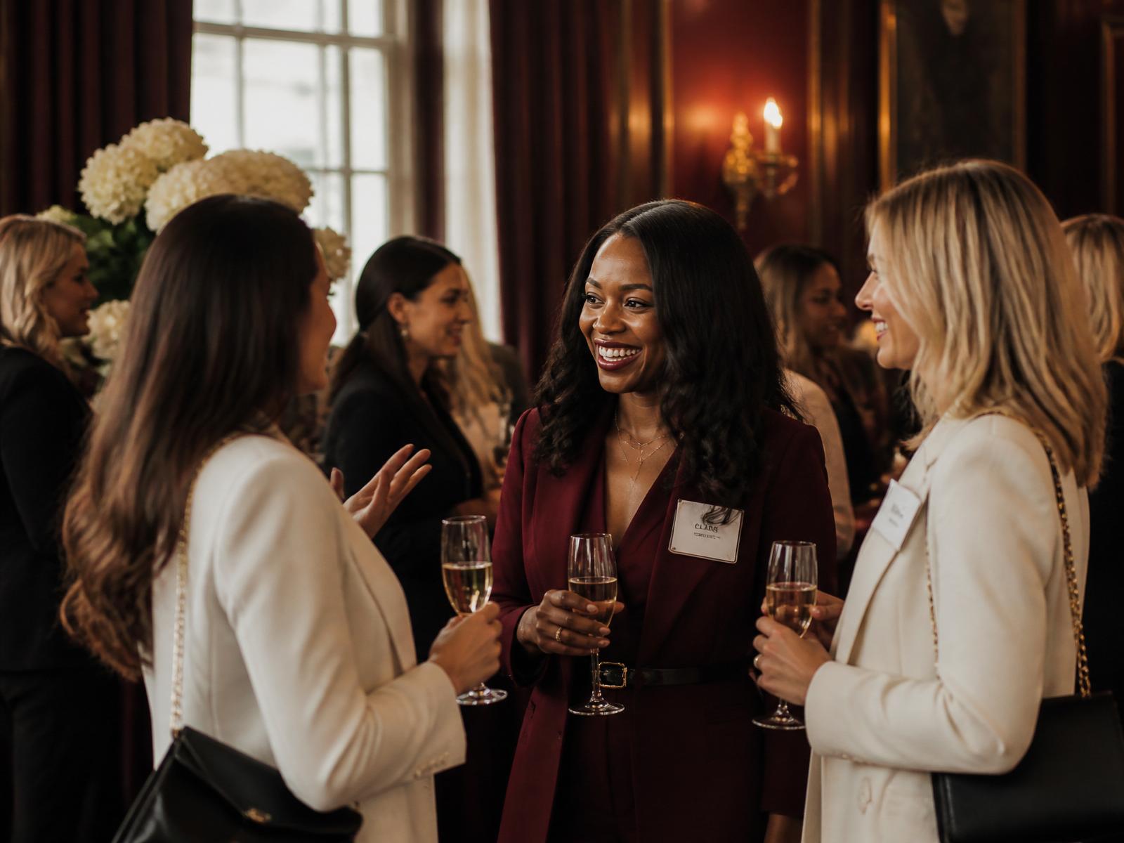 Women greeting one another at an Iconic Women Networking Inc. room